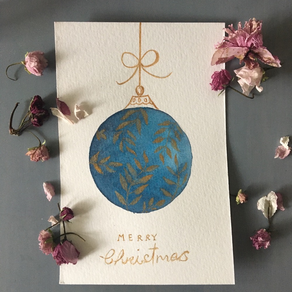 10.16cm x 15.24cm photo size original watercolour Christmas ornament painting